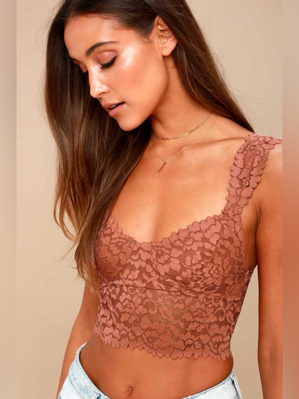 Free People Dream Away Terra Cotta Lace Brami Bralette Medium